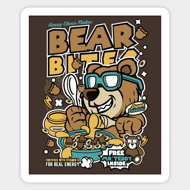 Retro Cereal Box Bear Bites // Junk Food Nostalgia // Cereal Lover Sticker by Now Boarding